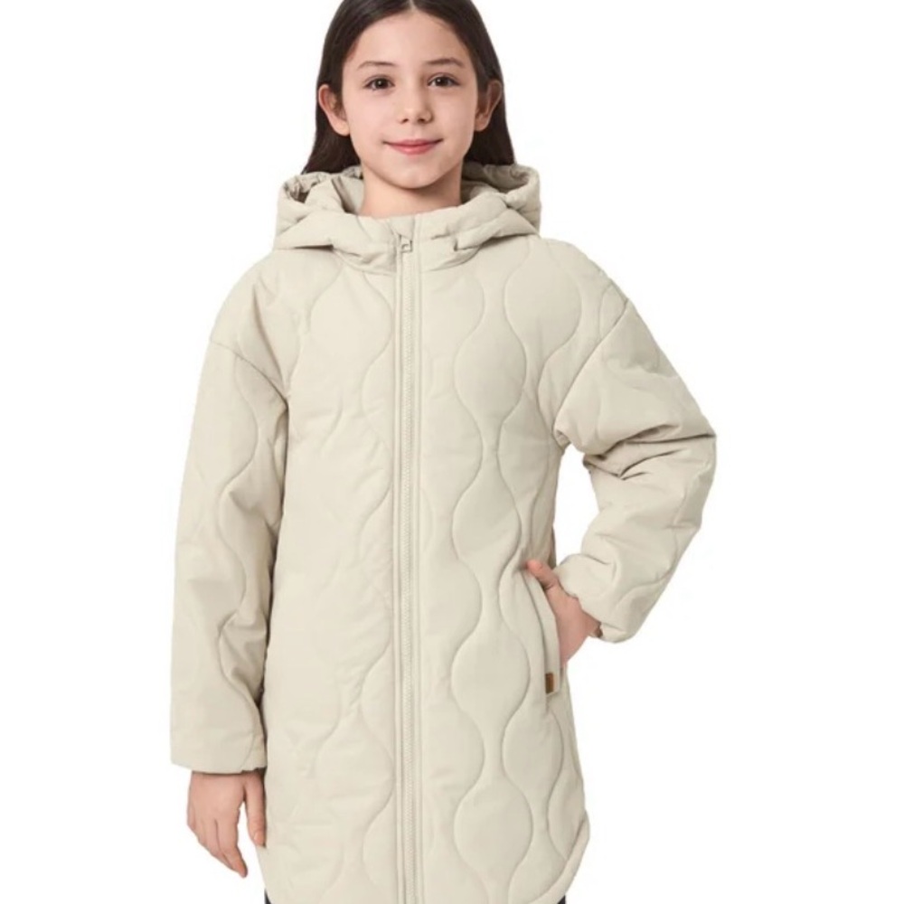 Mondetta Quilted Beige Jacket Kids 10/12, Water/wind Resistant Curved Hem NWT